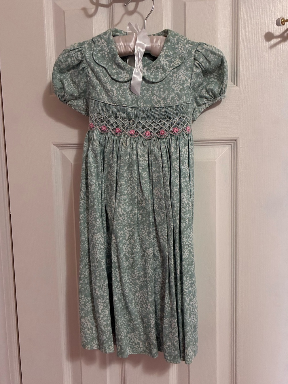 Edgehill Collection Mint Green Floral Smocked Dress with Pink Accents